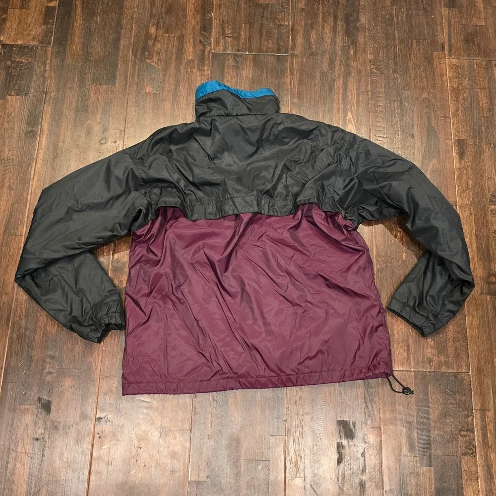 Vintage Columbia Color Block Windbreaker Jacket Mens Burgundy Black Medium‎